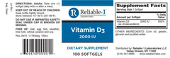 Close-up of Vitamin D3 2000 IU Softgels packaging – 100 count