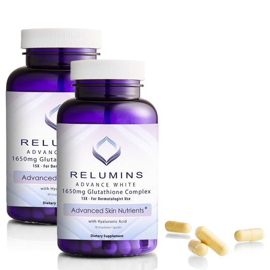 Relumins 1650mg L-Glutathione Complex bottle and capsules