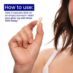 Morning-use scene with Relumins Glutathione 1000mg suggesting daily ritual