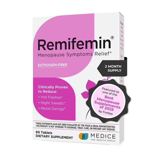 Remifemin bottle closeup demonstrating hormone-free menopause support.