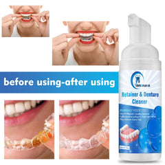 Removable dental appliances (retainers, mouth guards, dentures) cleaned with foam