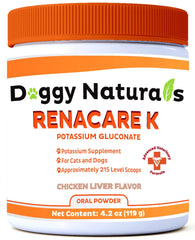 RenaCare K potassium gluconate supplement for dogs and cats with 4 oz chicken liver flavor