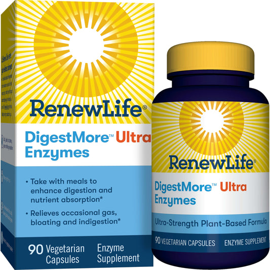 Bottle of Renew Life DigestMore Ultra plant-based digestive enzymes