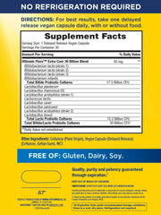 Close-up of probiotic capsules highlighting 12 strains for immune, digestive and respiratory support
