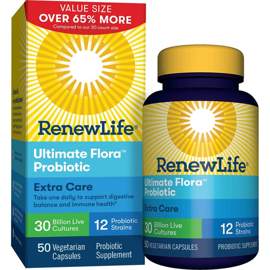 Bottle image of Renew Life Extra Care Ultimate Flora 30B 50 vegetarian capsules