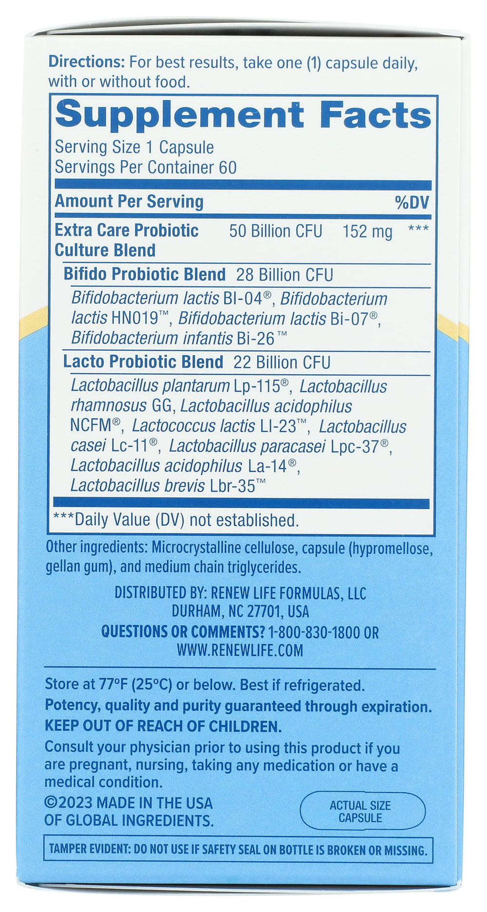 Probiotic capsules next to bottle