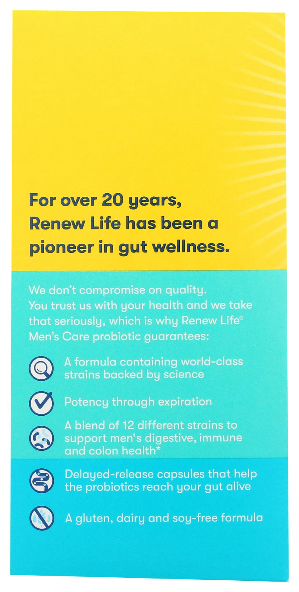 Back label with supplement facts for Men's Care Probiotic