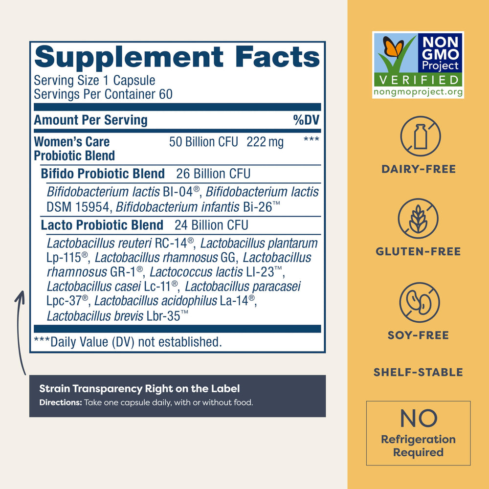 Close-up of Renew Life Women's Probiotic label showing 50B CFU