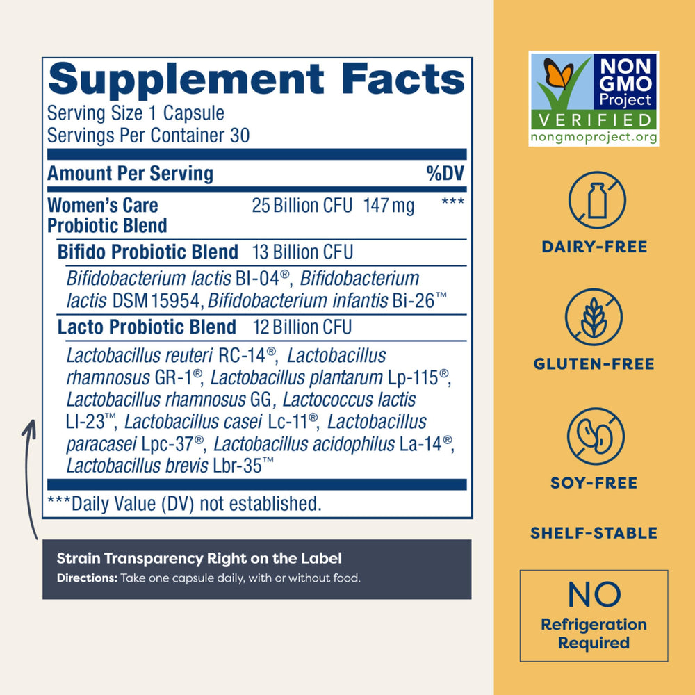 Close-up of product label showing 25 Billion CFU and 12 strains