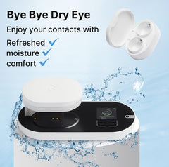 Hands using ReO2 cleaner to hydrate and clean lenses