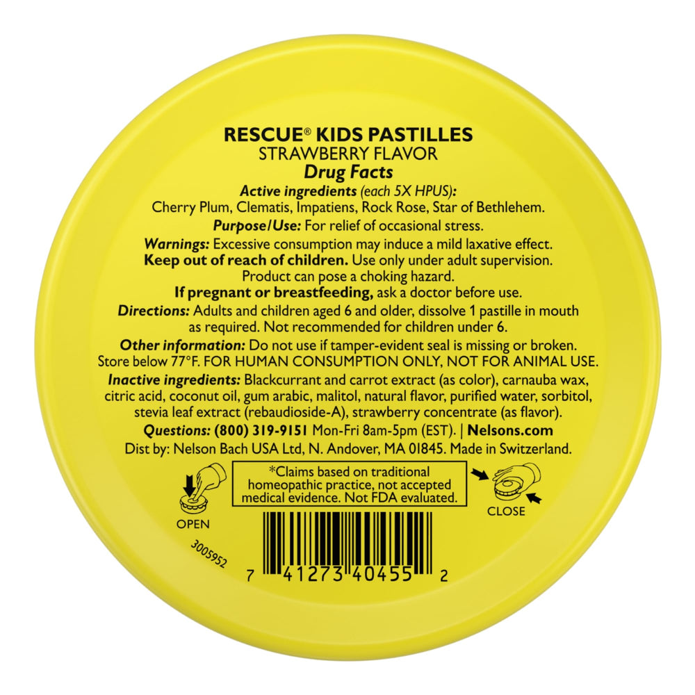 Close-up of RESCUE Kids Pastilles lozenges in strawberry flavor