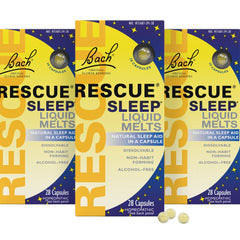 RESCUE Sleep Liquid Melts pack cover shows orange vanilla flavor and 3-pack value for daily calm