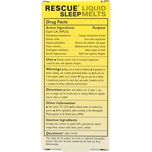 RESCUE SLEEP capsules in a row show non-alcohol and non-habit forming formula