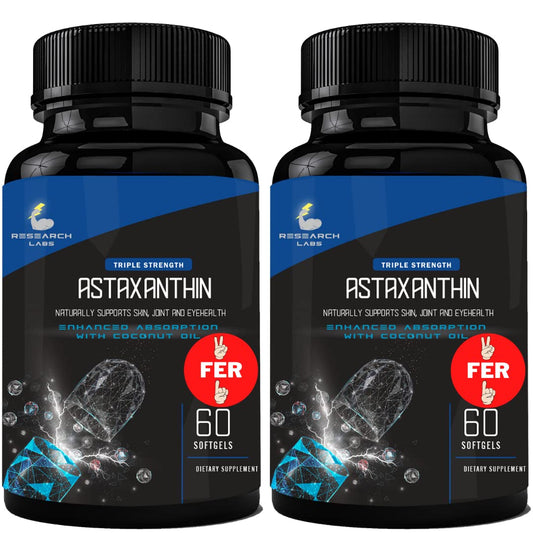Bottle of Research Labs Astaxanthin 12mg softgels