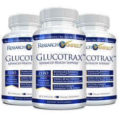 Front label of Research Verified Glucotrax bottle