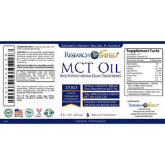 MCT oil bottle with vegan and GMO-free labeling on a clean background