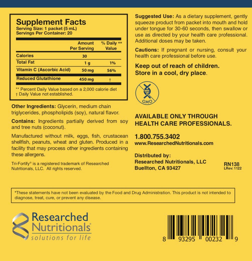 Allergen and product label for orange flavor Tri-Fortify