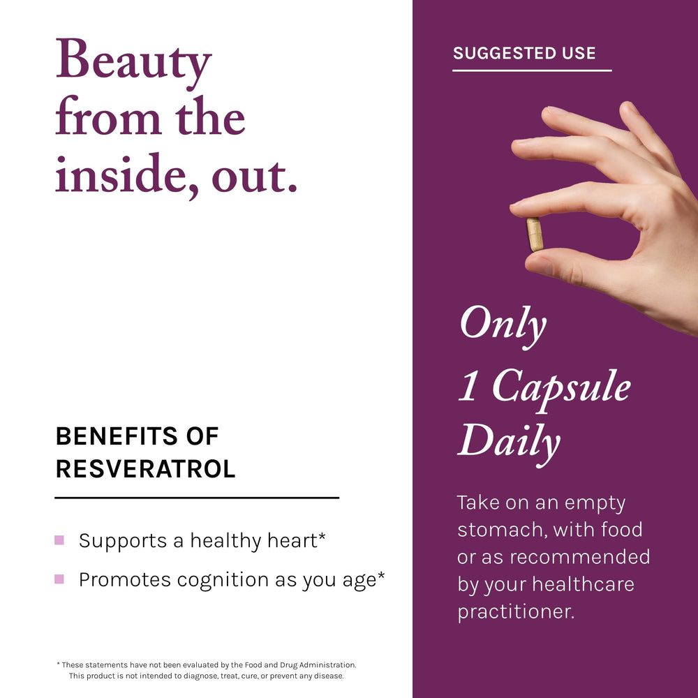 Reserveage Beauty resveratrol capsules lifestyle shot implying paleo and keto friendly supplement