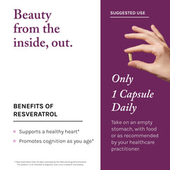 Reserveage Beauty resveratrol capsules lifestyle shot implying paleo and keto friendly supplement