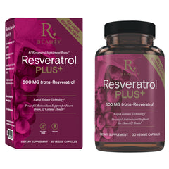 Reserveage Beauty Resveratrol Plus+ 500 mg bottle