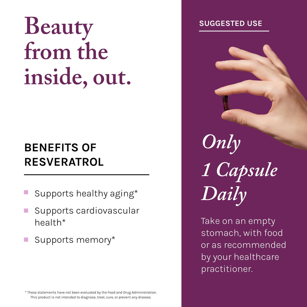 Supplement facts panel for Resveratrol Plus+