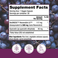 Close-up of Resveratrol Plus+ 500 mg label