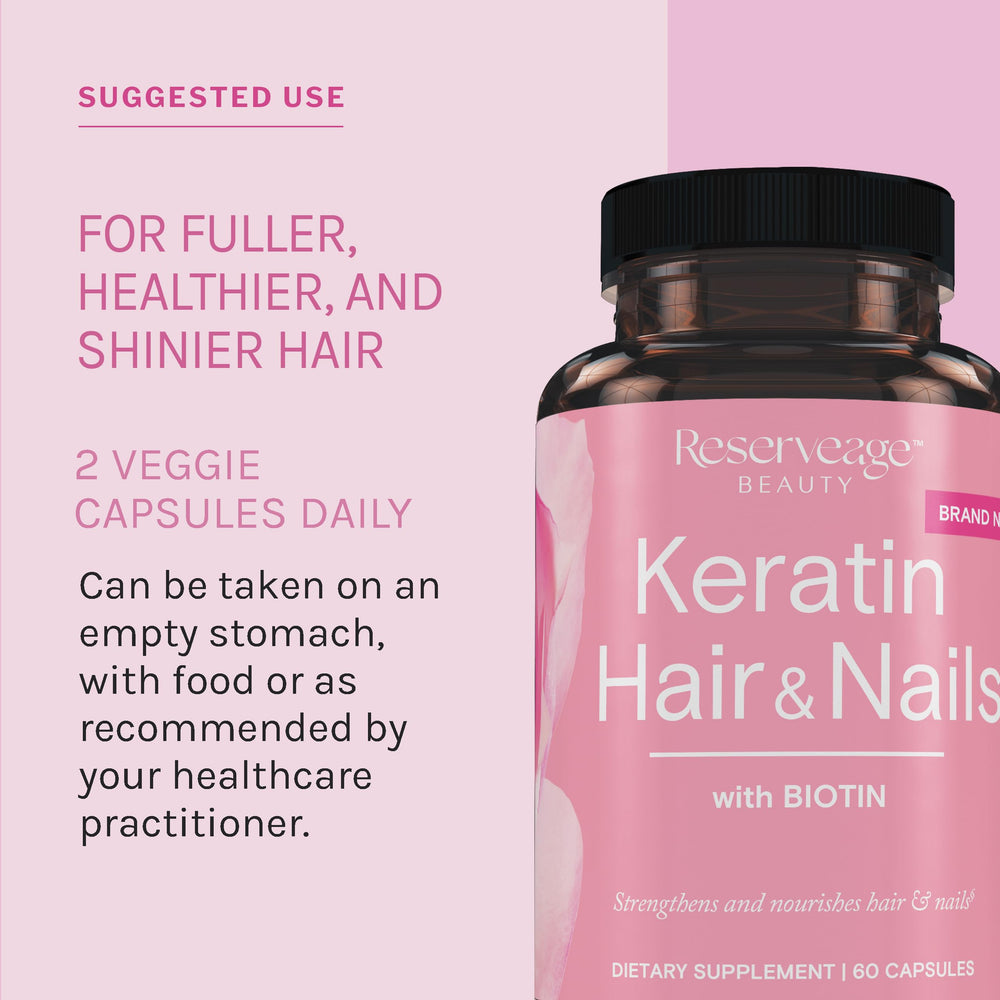 Bottle of Reserveage Keratin Hair Booster with 60 capsules