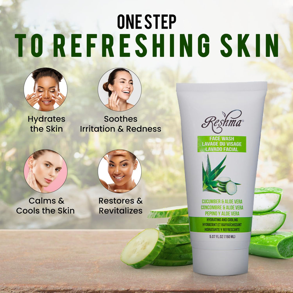 Reshma Beauty cucumber-aloe face wash being rinsed off for clean skin