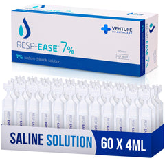 Resp-Ease 7% saline ampoules boxed for convenient single-use nasal care.