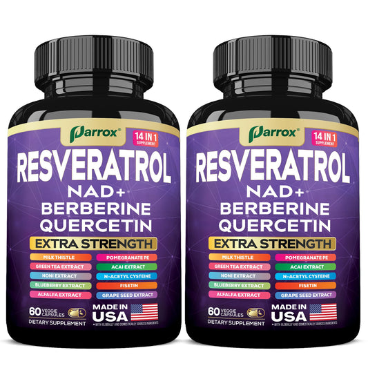 Parrox Resveratrol 14-in-1 120-caps bottle label