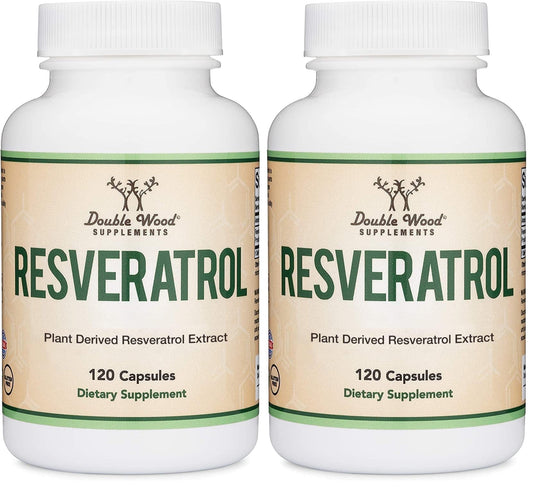 Front view of Double Wood Resveratrol 500mg bottle – pack of 2