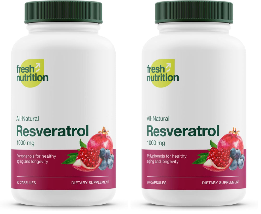 Front view of Resveratrol supplement bottle with 750mg extra strength label