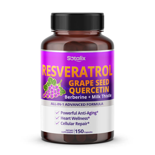Bottle of Resveratrol with grape seed, quercetin, berberine, and milk thistle - USA Made