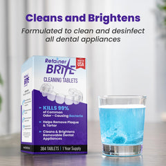 Clear retainers and aligners being cleaned with Retainer Brite