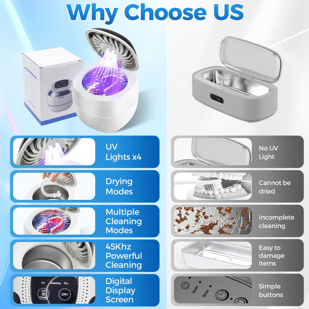 Aligners and mouth guards being cleaned with the ultrasonic cleaner