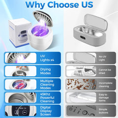 Aligners and mouth guards being cleaned with the ultrasonic cleaner