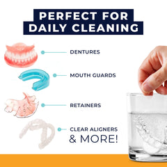Open cup with dissolving retainer cleaner tablet