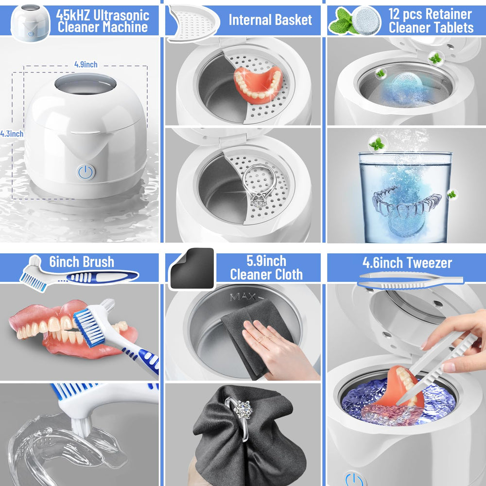 Effervescent retainer cleaner tablets dissolving in the ultrasonic cleaner