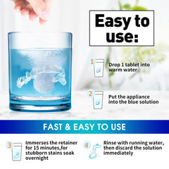 Mint-flavored cleaner tablet dissolving in water