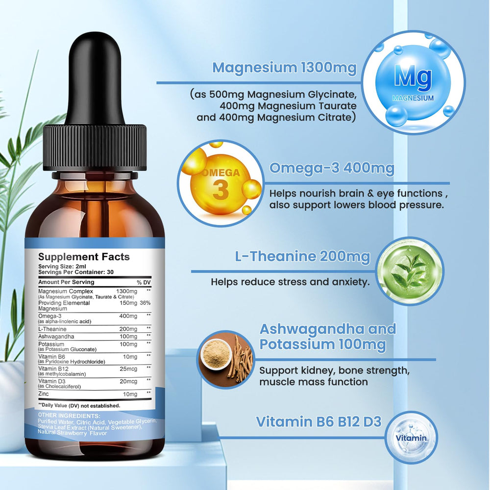 Back label detailing dosage and ingredients for ReviNutra magnesium drops