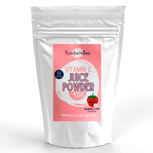 Bottle and scoop of Revitalize Wellness Vitamin C Juice Powder