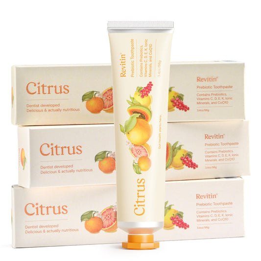 Revitin fluoride-free prebiotic citrus toothpaste hero image