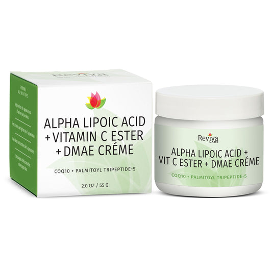2 oz Reviva Labs Alpha Lipoic Acid Vitamin C Ester DMAE Cream jar with label