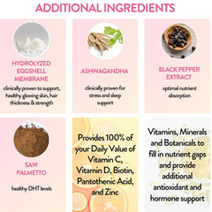 Ingredients include Ashwagandha, Vitamin C, Vitamin D, Biotin, Pantothenic Acid and Zinc