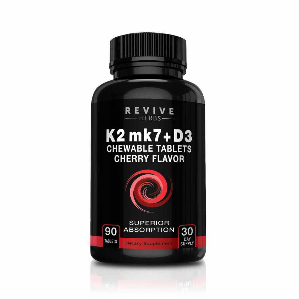 Revive Herbs Vitamin K2 D3 cherry chewable tablet front view
