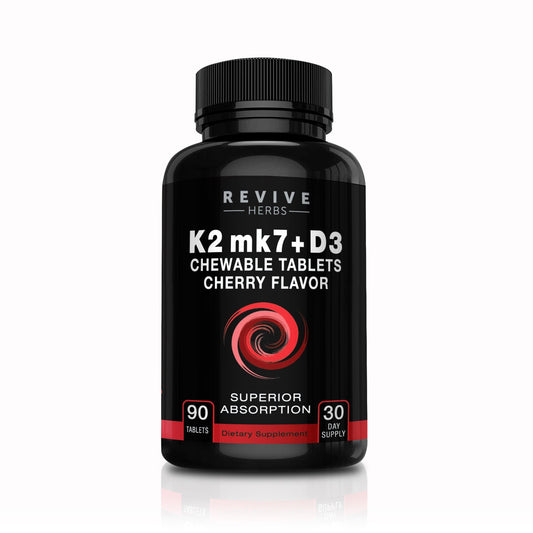 Revive Herbs Vitamin K2 D3 cherry chewable tablet front view