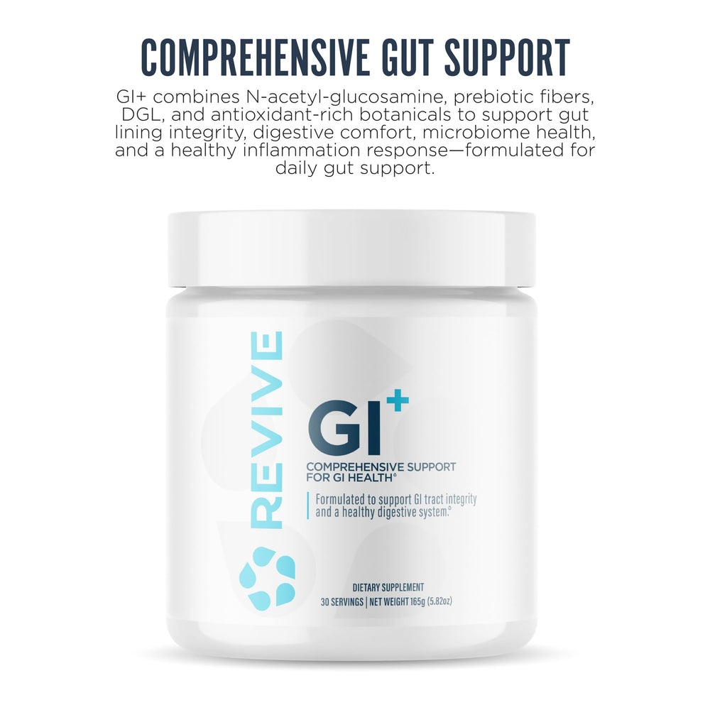 Revive MD GI Plus daily dose scoop illustrating easy morning routine for digestion