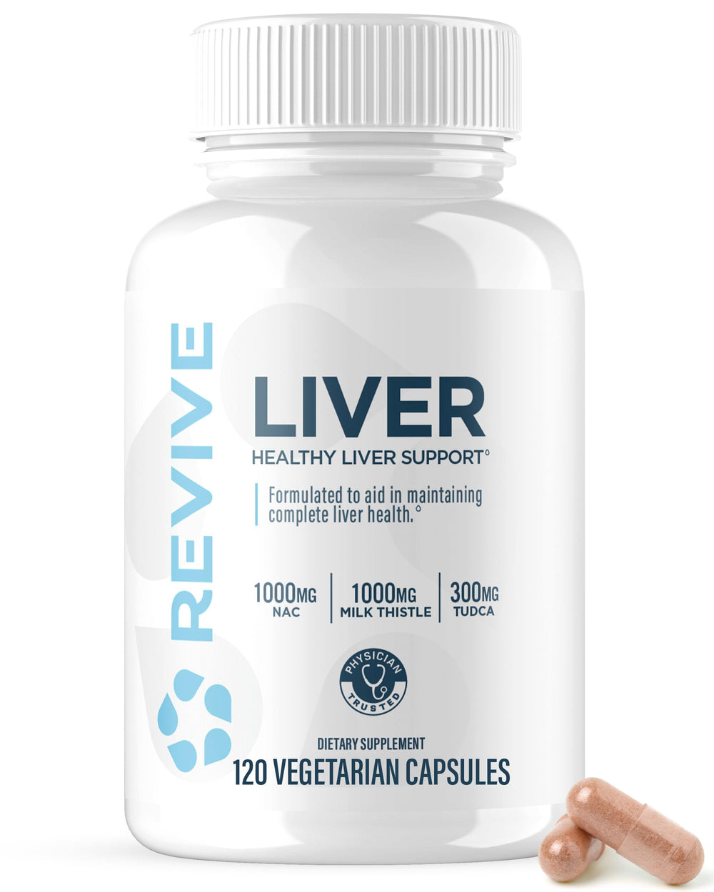 Revive MD liver cleanse bottle on display showing herbal formula for liver support