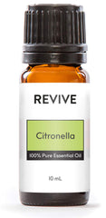 REVIVEEO citronella essential oil bottle close-up for diffuser use and outdoor scenting.
