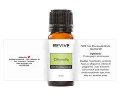 REVIVEEO citronella oil shown with dropper for humidifier diffusion and room freshening.